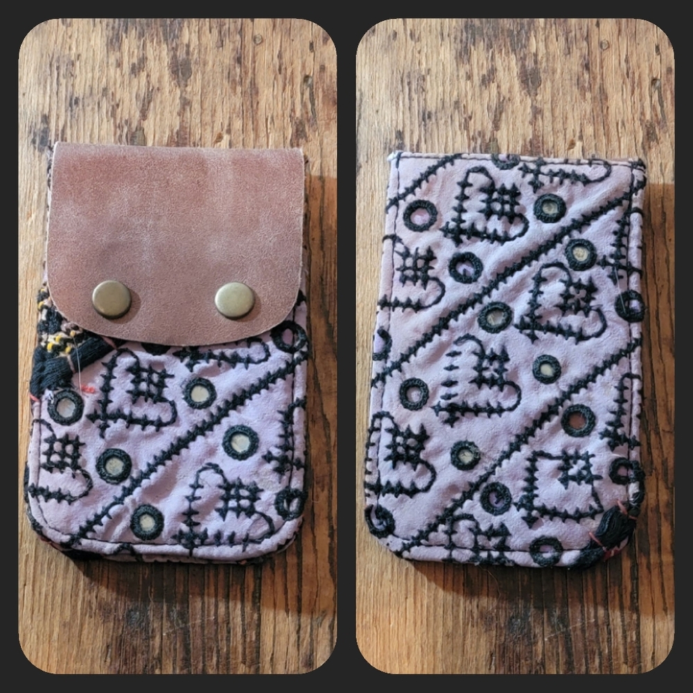 🌋👽 Free People Boho Embroidered Repurposed vtg banjara hippie Wallet card case - Picture 3 of 15